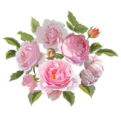 Pink Roses bouquet isolated on white background