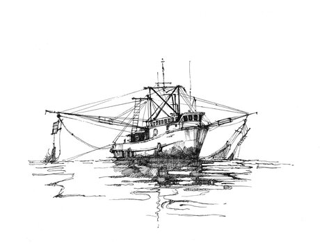 recommend clip art: Old fishing boat in the sea