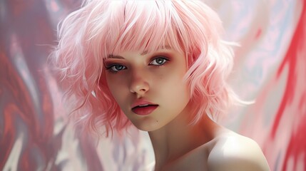 Beautiful female model with pink hair.