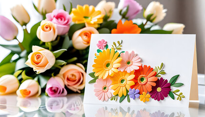 Greeting card with  flowers  background 
