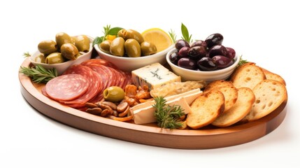 Meze platter, Turkish appetizer on white background