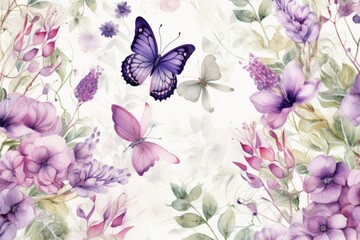 seamless pattern of colored butterflies, A collection of watercolour butterflies Background