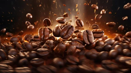 Küchenrückwand glas motiv Coffee beans explosion.Brown Coffee Beans Closeup. © venusvi