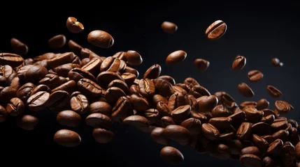 Poster Coffee beans explosion.Brown Coffee Beans Closeup. © venusvi