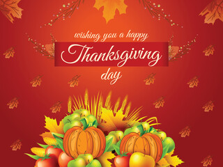 Greeting Thanksgiving message with realistic leaves apples fallen background design template 08