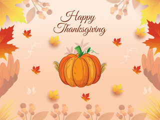 Thanksgiving message with pumpkins apple decoration background design template 02