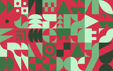 Christmas background with bauhaus or neo-geo shapes. Xmas winter holidays ornament.