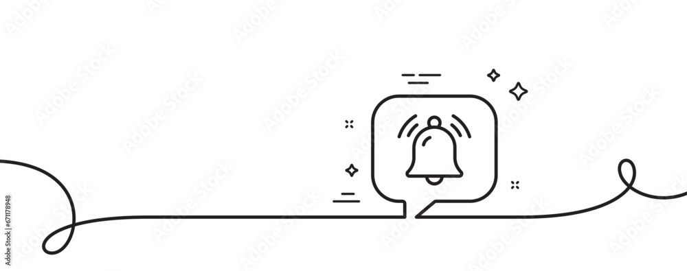 Poster notification chat bubble line icon. continuous one line with curl. bell alarm reminder sign. alarm c