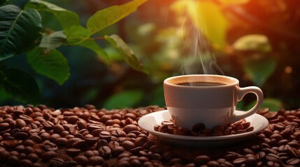 Hot cappuccino coffee latte art on table on wooden background.