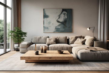 Living room in a scandinavian style with neutral decor, minimalist interior style. Generative AI