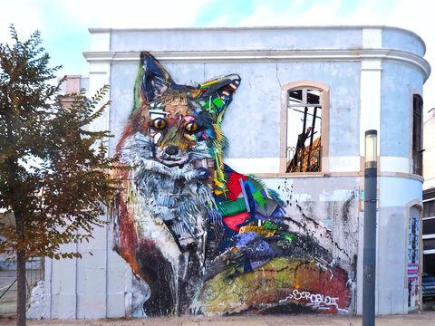 Fox sculpture named Raposo by Bordalo II in Lisbon Portugal