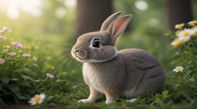 cute rabbit in the nature, close-up of a rabbit, rabbit in the forest, rabbit in the park, cute rabbit on a grass