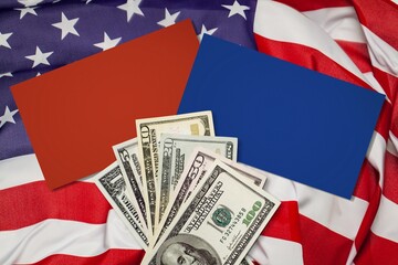 American flag with money, elections concept