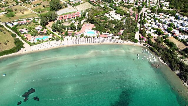 Karaincir Beach (Karaincir Bay) in Datca. Mugla, Turkey. Aerial view of beach with turquoise water. Drone shot.