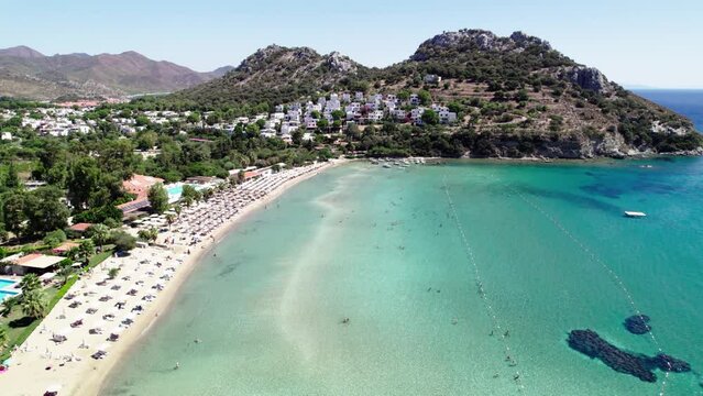 Karaincir Beach (Karaincir Bay) in Datca. Mugla, Turkey. Aerial view of beach with turquoise water. Drone shot.