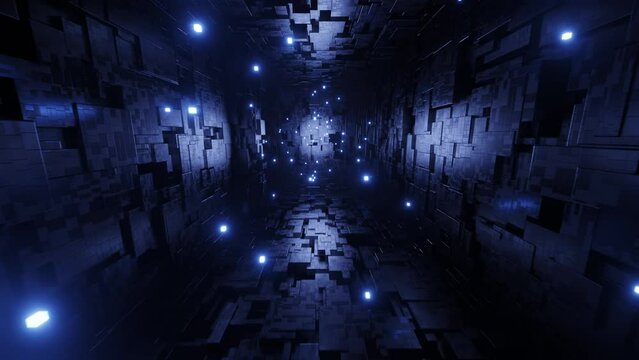 A dark room filled with squares. Infinitely looped animation.