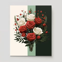 Poster, illustration on theme of Palestine. Flowers in colors of Palestinian flag, red, green, black. Created AI