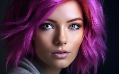 Fototapeta premium A woman visage with very modern purple hair
