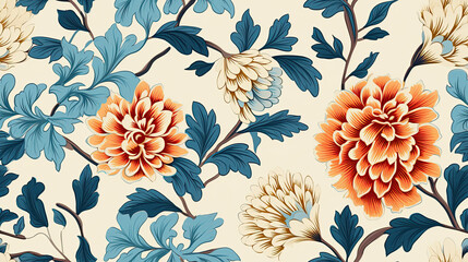 Mughal flower seamless traditional pattern on color background