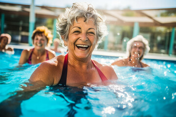 Fototapeta premium Femme senior se baignant à la piscine