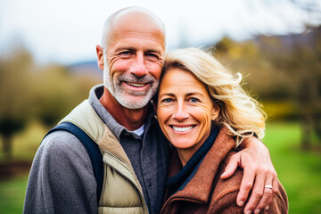 Fototapeta premium Couple de personne senior se tenant dans les bras dans la campagne