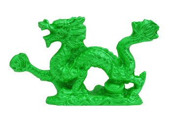 Green iron evil dragon on a transparent and white background. PNG. Side view.