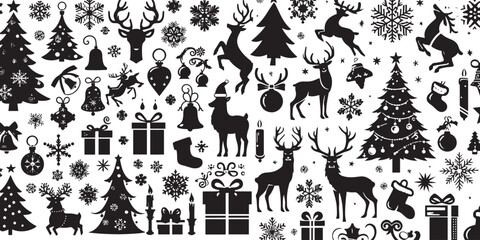 Set of Christmas design elements vector silhouette