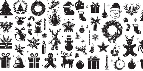 Set of Christmas design elements vector silhouette