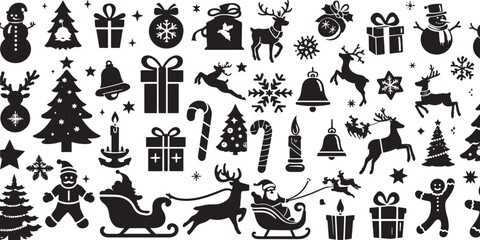 Set of Christmas design elements vector silhouette - obrazy, fototapety, plakaty