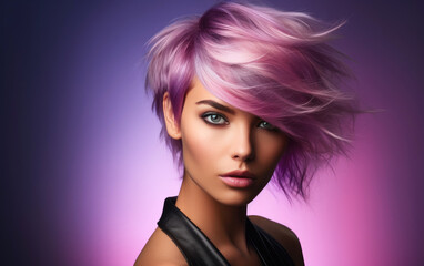 A woman visage with very modern purple hair