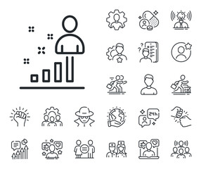 Business management sign. Specialist, doctor and job competition outline icons. Stats line icon. Best employee symbol. Stats line sign. Avatar placeholder, spy headshot icon. Strike leader. Vector