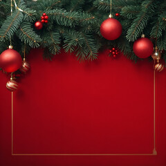 Fototapeta na wymiar Christmas and New Year background with tree branches decoration on red background