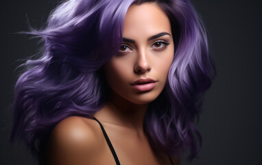 Naklejka premium A woman visage with very modern purple hair