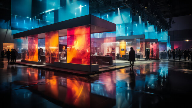 Blurred Human Traffic at IT Business Convention Demo Booth: A Long Exposure Shot