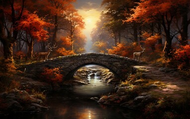 Painted Atmosphere Capturing Fall's Beauty, Watercolor Wallpaper