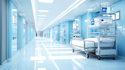 Empty modern hospital hallway