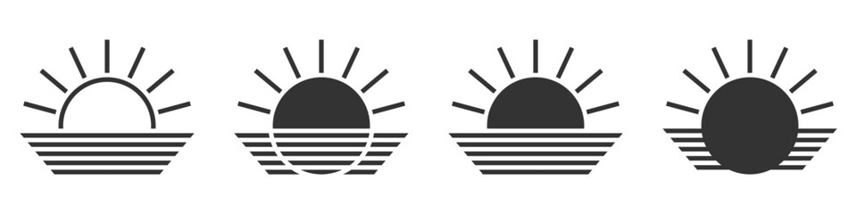 Rising sun icon set. Vector illustration