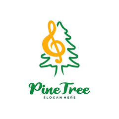 Pine Tree with Note Music logo design vector. Creative Pine Tree logo concepts template