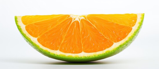 A photo of an orange with a lime inside is separated from the background depicting the idea of manipulating photos and genetically modifying organisms - obrazy, fototapety, plakaty