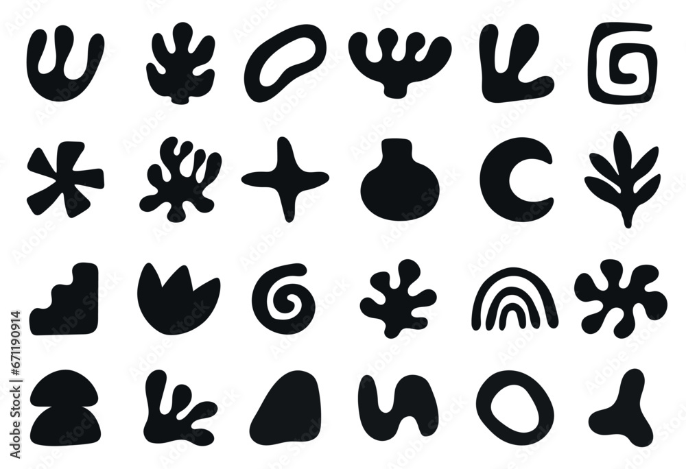 Wall mural hand draw abstract shapes. set of black astract shapes elements. hand prints