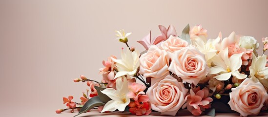 A detailed shot of a flower arrangement at a wedding