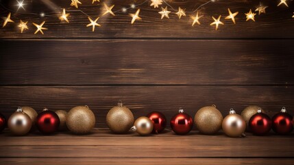 Naklejka premium Christmas decoration with copy space on a rustic wooden table stock photo