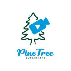 Pine Tree with Camera logo design vector. Creative Pine Tree logo concepts template