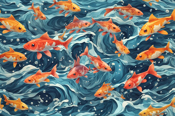 Seamless pattern texture of fishes in water 