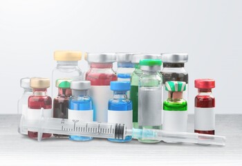 Pharmacy prescription drugs medication in bottles