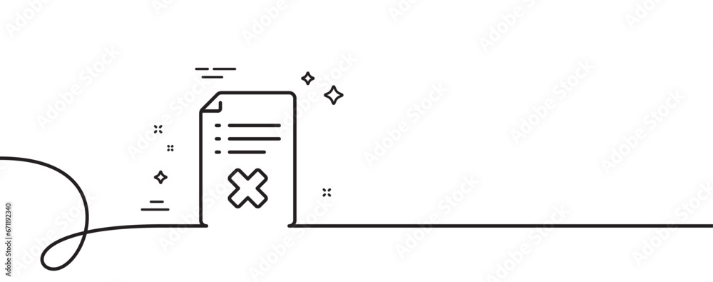 Poster reject file line icon. continuous one line with curl. decline document sign. delete file. reject fil