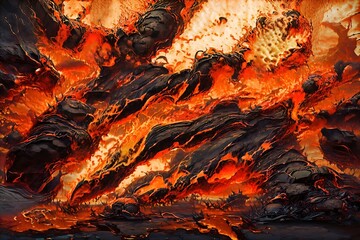 A black and orange lava flow, abstraction