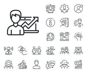 Growth chart sign. Specialist, doctor and job competition outline icons. Business results line icon. Success Business line sign. Avatar placeholder, spy headshot icon. Strike leader. Vector