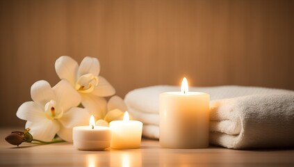 Obraz na płótnie Canvas Spa Essentials with Orchid and Candles