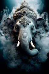 A hindu god Ganesha. Incense smoke. Generative AI - obrazy, fototapety, plakaty